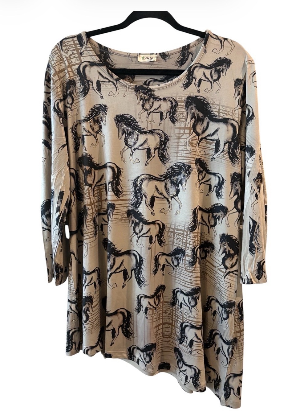 Cactus Horse Print Tunic Top Western Boho Studded Asymmetrical Hem XL
